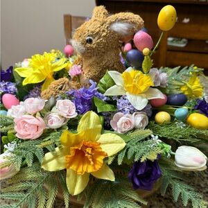 Easter Bunny Floral Centerpiece with Daffodils-measuring 24 x 14“